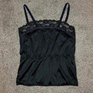 Black silk camí with lace trim